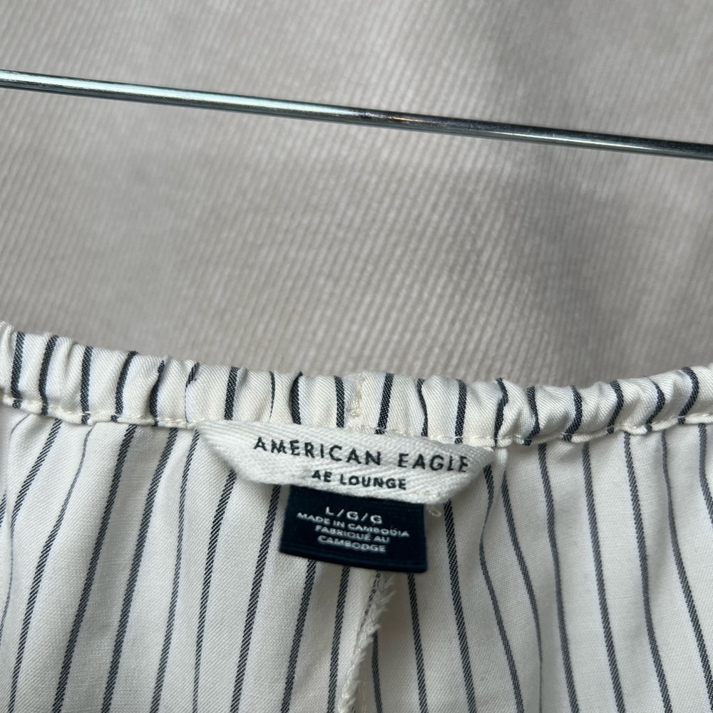 American Eagle Wide Leg Drawstring Stripped PJ Style Pants - Large in White - Picture 7 of 10